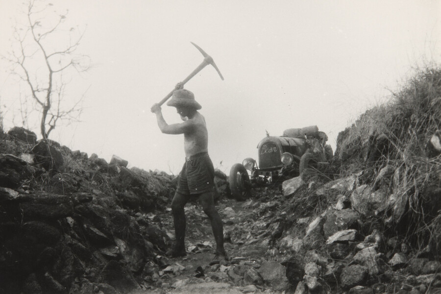 Percy Stollery at work building a road